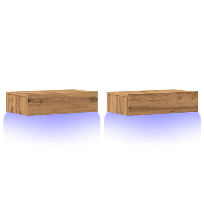 Tv-meubels 2 st met LED's 60x35x15,5 cm artisanaal eikenkleur
