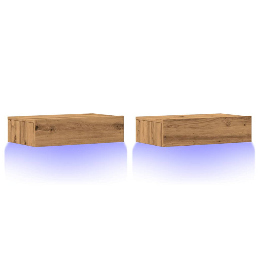 Tv-meubels 2 st met LED's 60x35x15,5 cm artisanaal eikenkleur