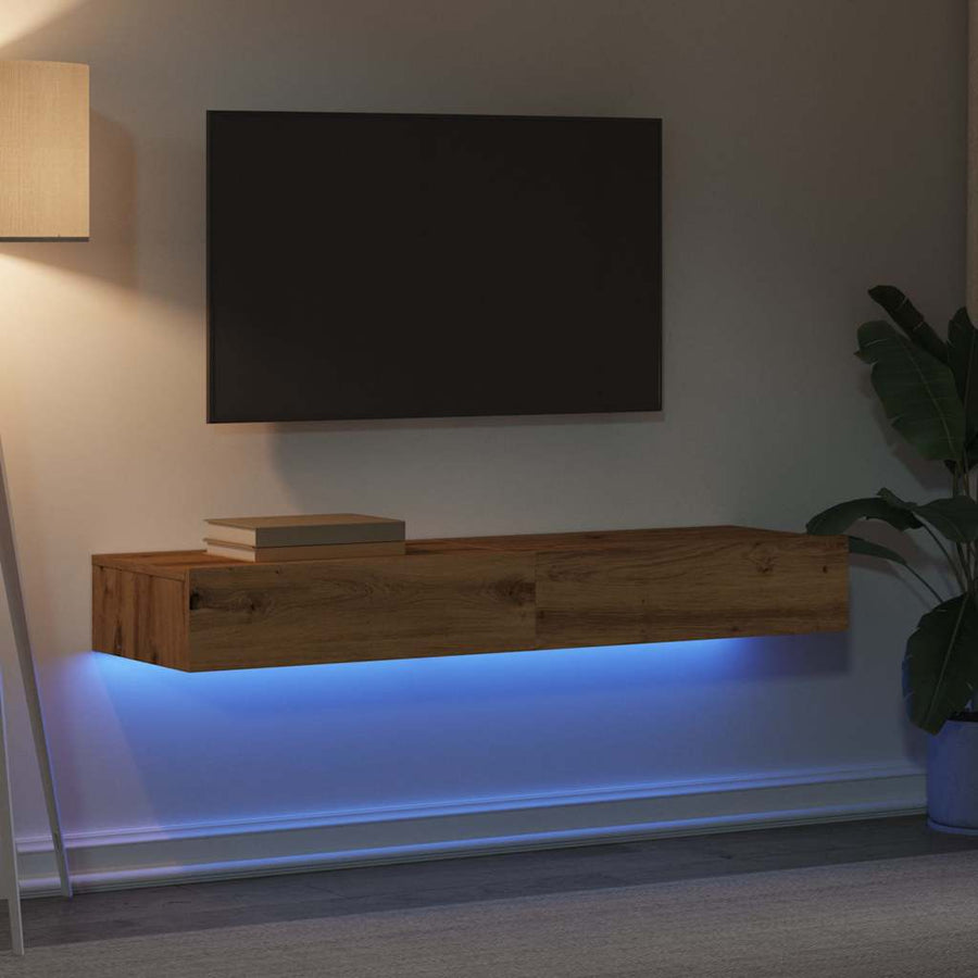Tv-meubels 2 st met LED's 60x35x15,5 cm artisanaal eikenkleur