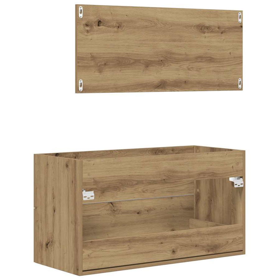 2-delige Badkamermeubelset bewerkt hout artisanaal eikenkleur