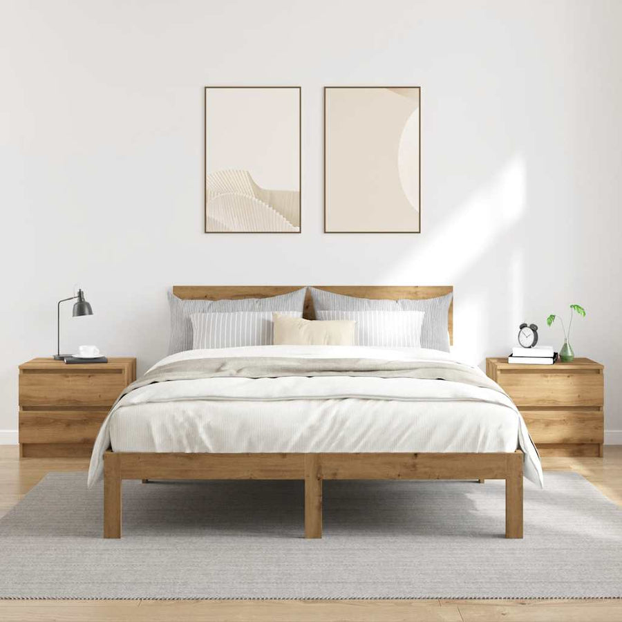 Nachtkastjes 2 st 50x40x43.5 cm bewerkt hout artisanaal eiken