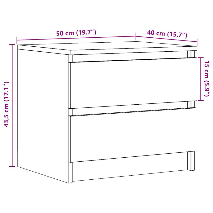 Nachtkastjes 2 st 50x40x43.5 cm bewerkt hout artisanaal eiken