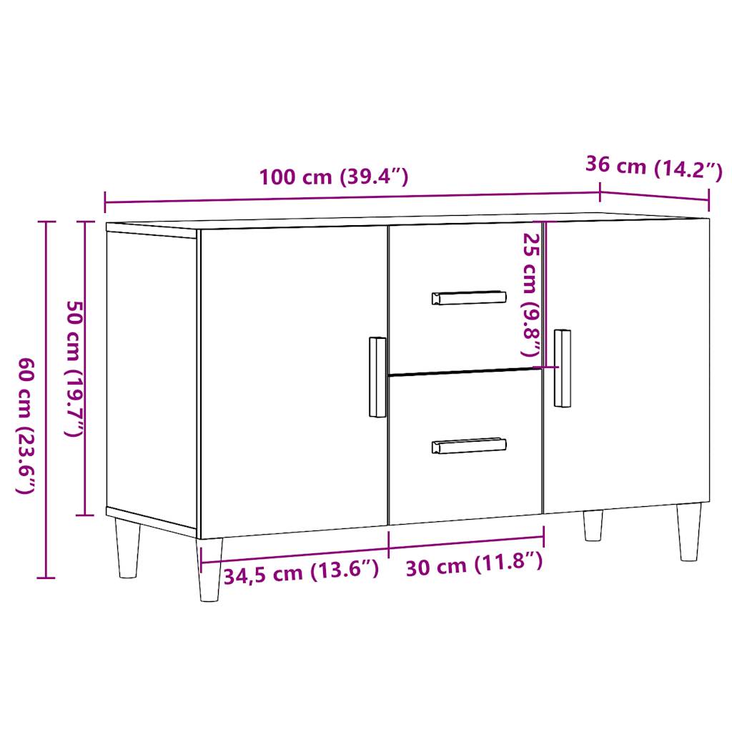 Dressoir 100x36x60 cm bewerkt hout artisanaal eikenkleurig