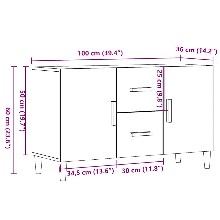 Dressoir 100x36x60 cm bewerkt hout artisanaal eikenkleurig
