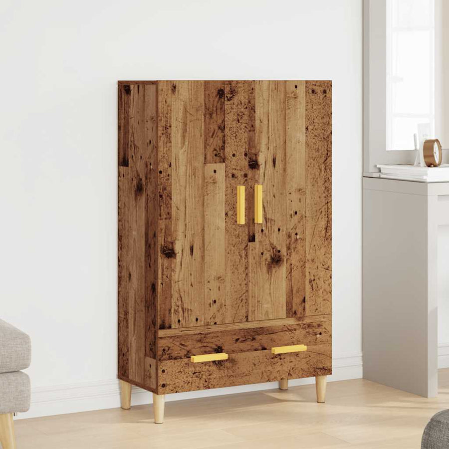 Hoge kast 70x31x115 cm bewerkt hout oud houtkleurig