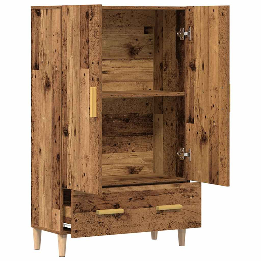 Hoge kast 70x31x115 cm bewerkt hout oud houtkleurig