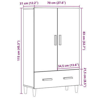 Hoge kast 70x31x115 cm bewerkt hout oud houtkleurig