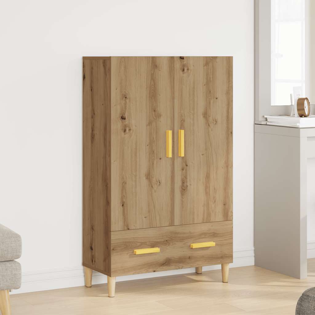 Hoge kast 70x31x115 cm bewerkt hout artisanaal eikenkleur