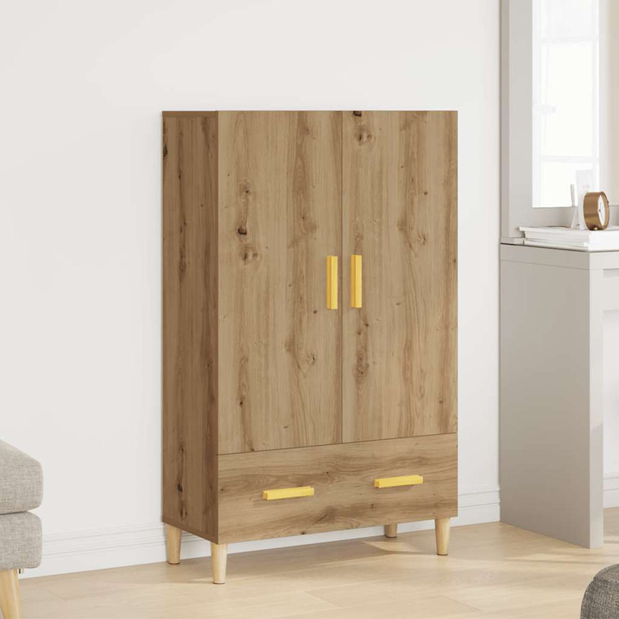 Hoge kast 70x31x115 cm bewerkt hout artisanaal eikenkleur
