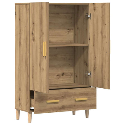 Hoge kast 70x31x115 cm bewerkt hout artisanaal eikenkleur