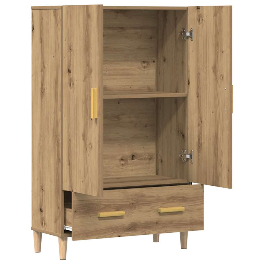 Hoge kast 70x31x115 cm bewerkt hout artisanaal eikenkleur