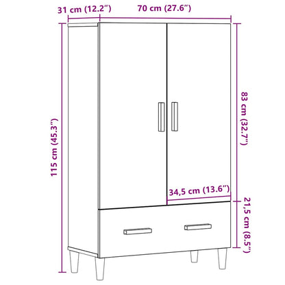 Hoge kast 70x31x115 cm bewerkt hout artisanaal eikenkleur