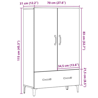 Hoge kast 70x31x115 cm bewerkt hout oud houtkleurig