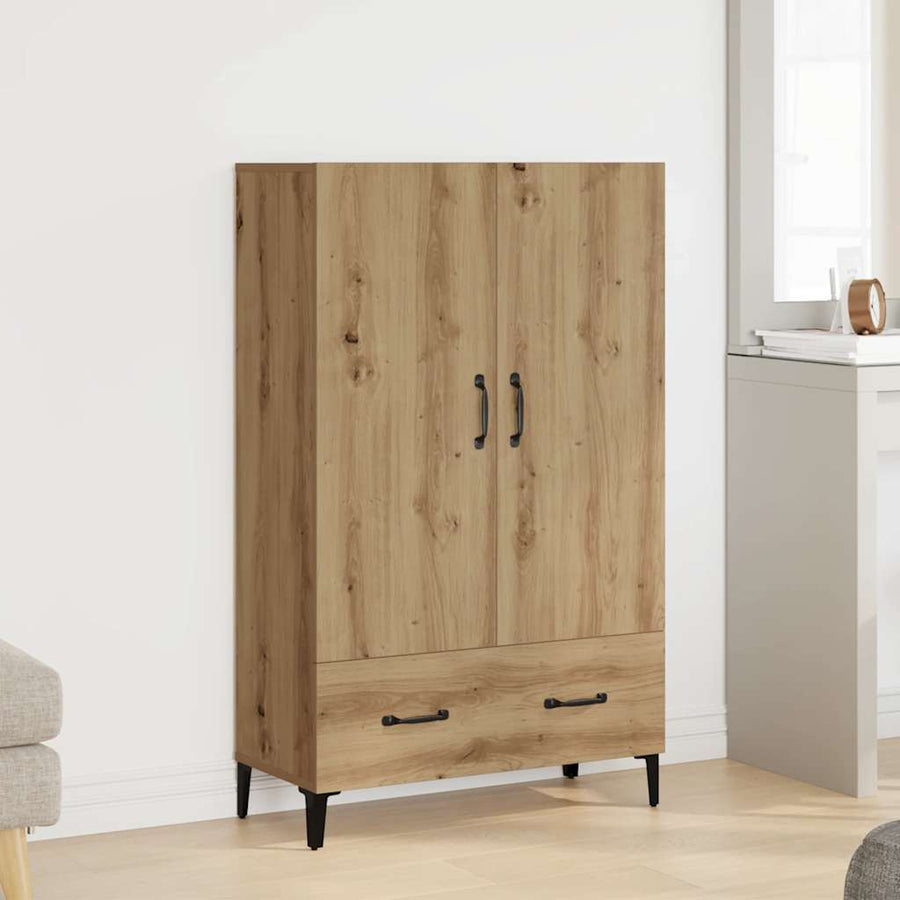 Hoge kast 70x31x115 cm bewerkt hout artisanaal eikenkleur