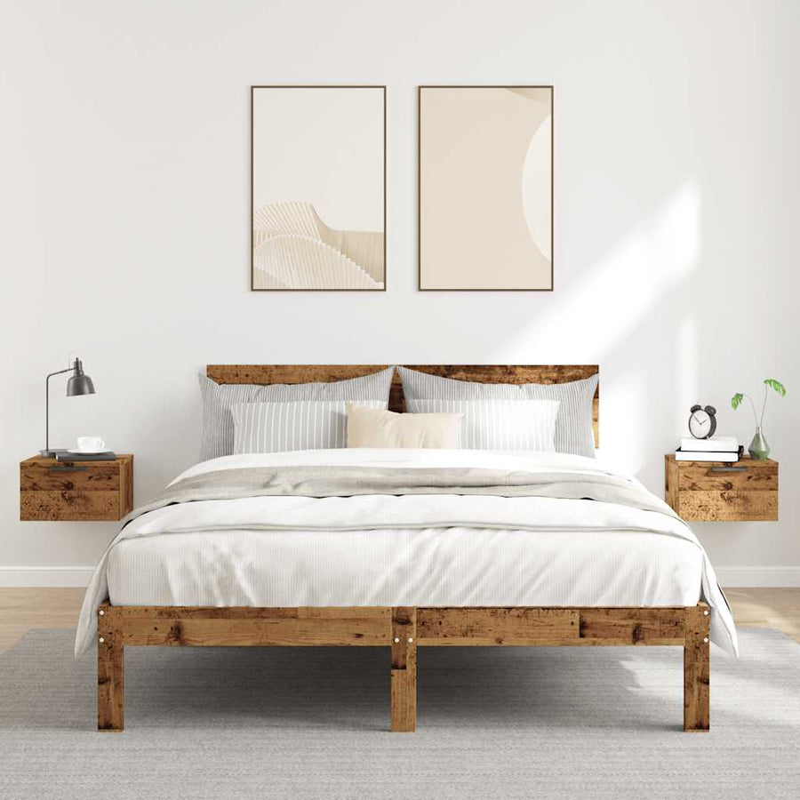 Nachtkastjes wandgemonteerd 2 st 34x30x20 cm oud houtkleurig