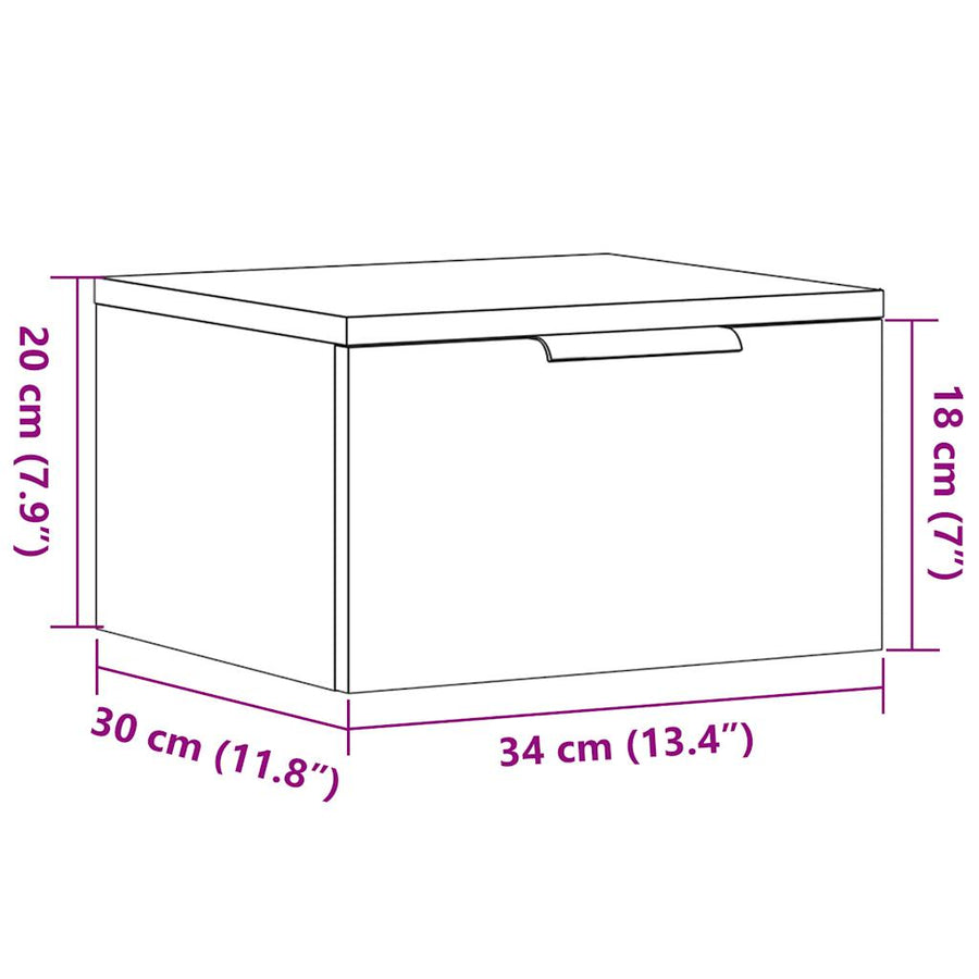 Nachtkastjes wandgemonteerd 2 st 34x30x20 cm oud houtkleurig