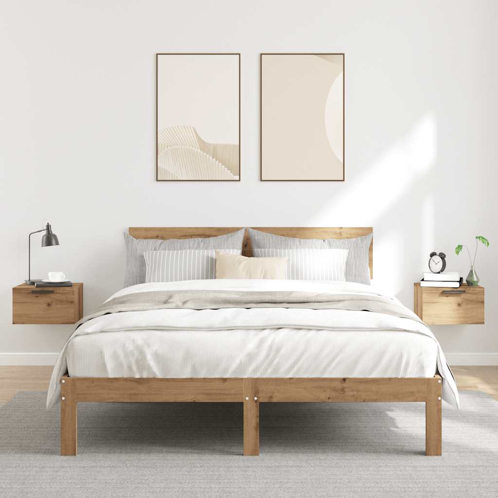 Nachtkastjes 2 st wandgemonteerd 34x30x20 cm artisanaal eiken
