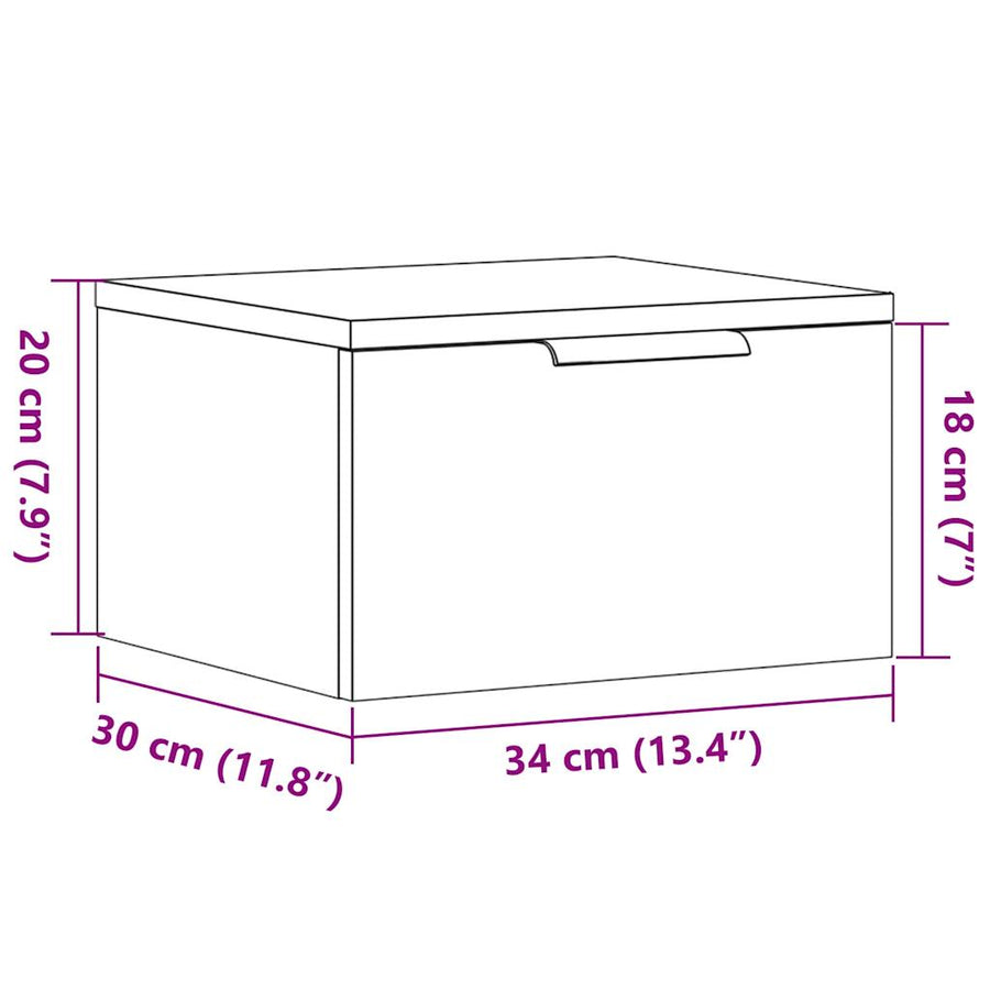 Nachtkastjes 2 st wandgemonteerd 34x30x20 cm artisanaal eiken