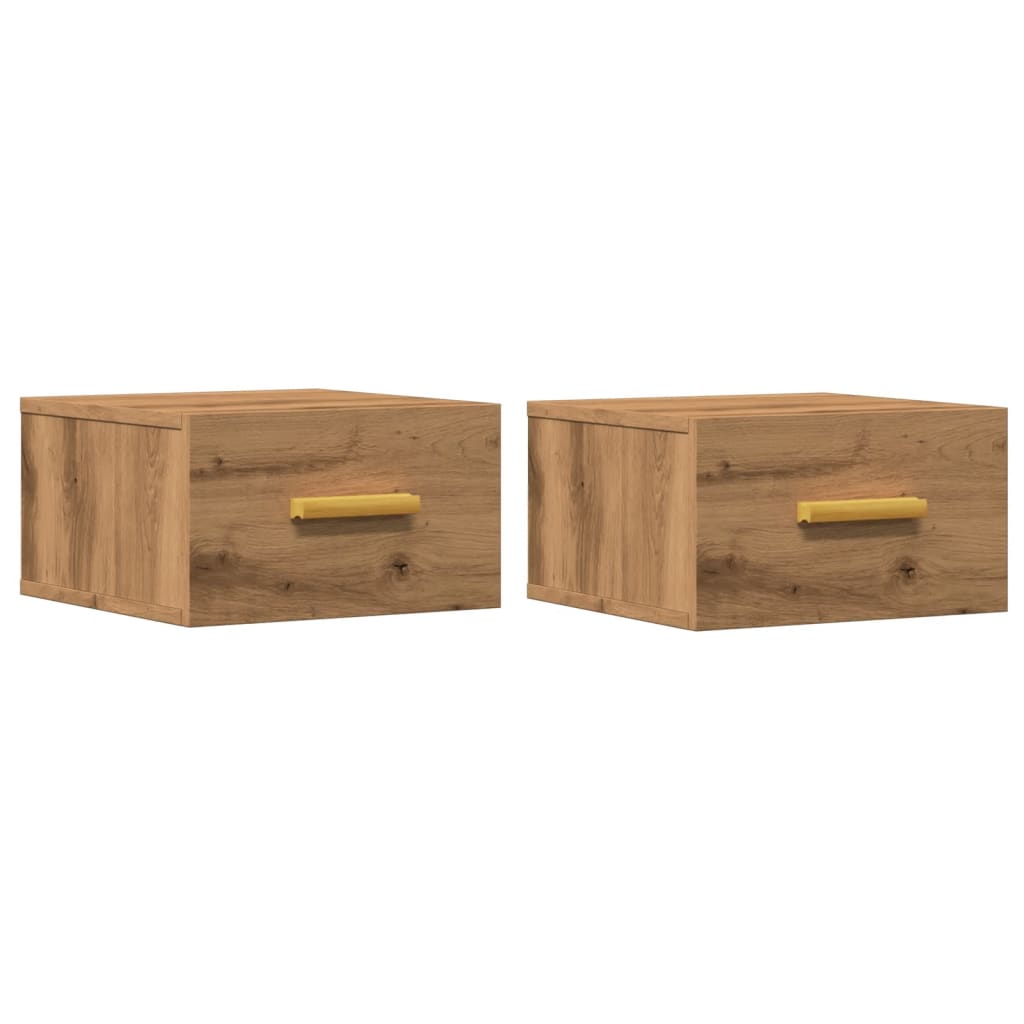 Nachtkastjes 2 st wandgemonteerd 35x35x20 cm artisanaal eiken
