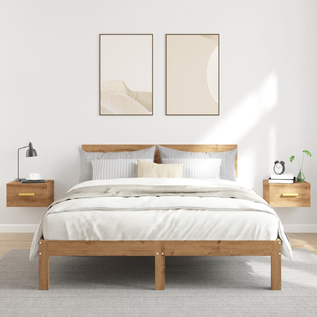 Nachtkastjes 2 st wandgemonteerd 35x35x20 cm artisanaal eiken