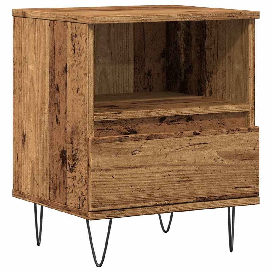 Nachtkastje 40x35x50 cm bewerkt hout oud houtkleurig