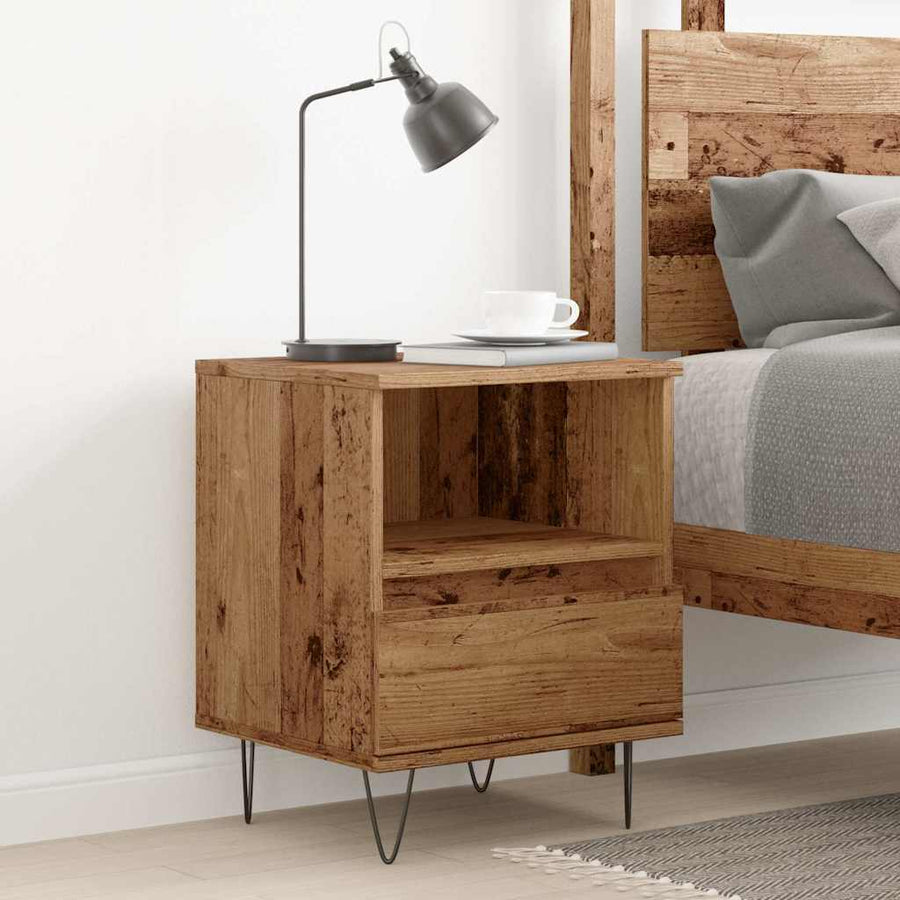 Nachtkastje 40x35x50 cm bewerkt hout oud houtkleurig