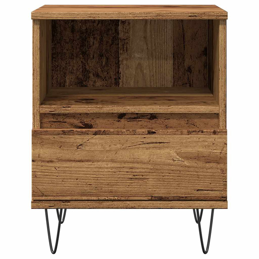 Nachtkastje 40x35x50 cm bewerkt hout oud houtkleurig