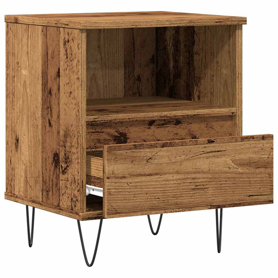Nachtkastje 40x35x50 cm bewerkt hout oud houtkleurig