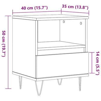 Nachtkastje 40x35x50 cm bewerkt hout oud houtkleurig