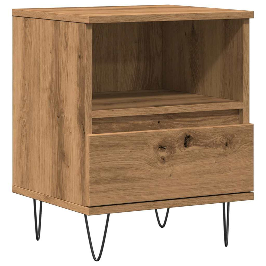 Nachtkastje 40x35x50 cm bewerkt hout artisanaal eikenkleur
