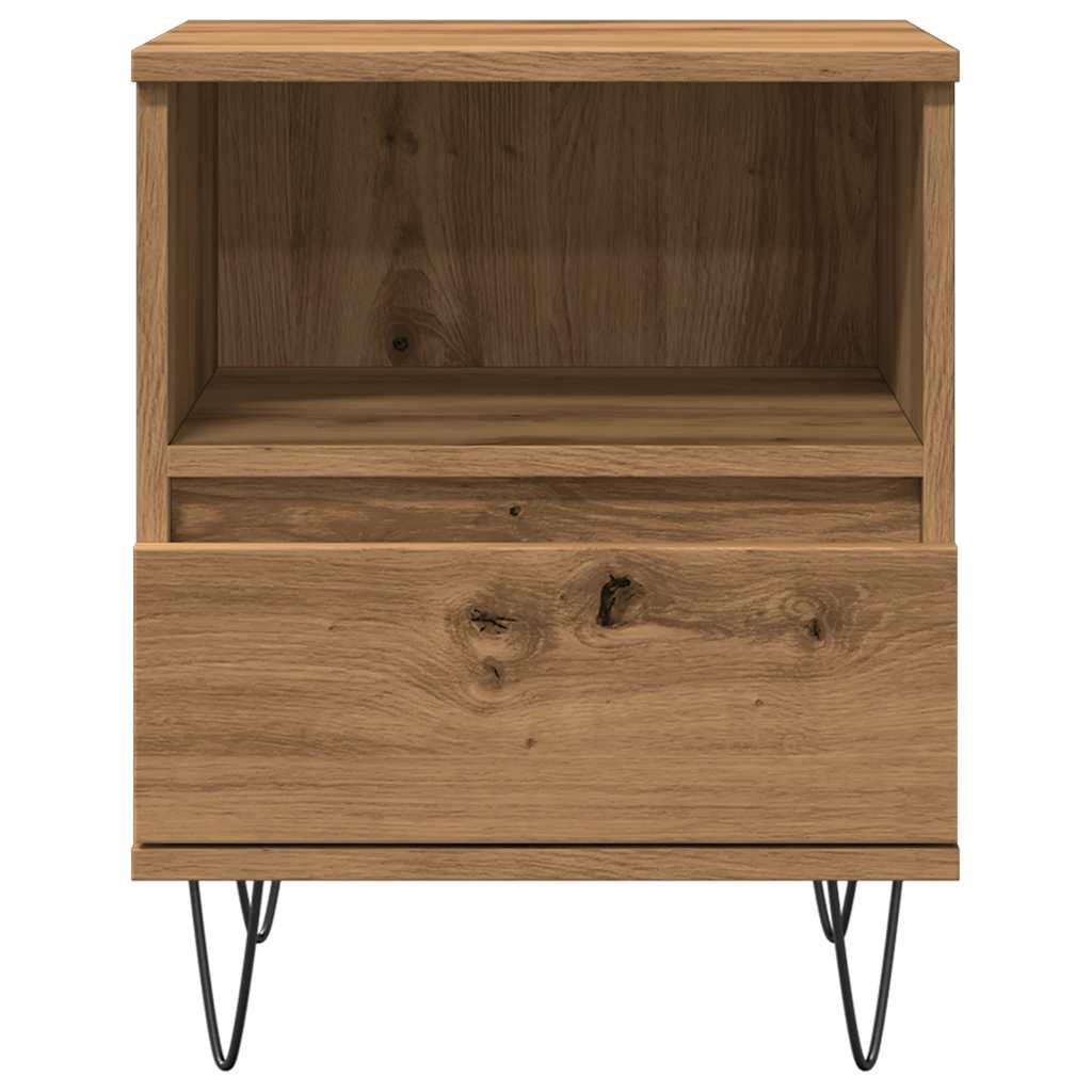 Nachtkastje 40x35x50 cm bewerkt hout artisanaal eikenkleur