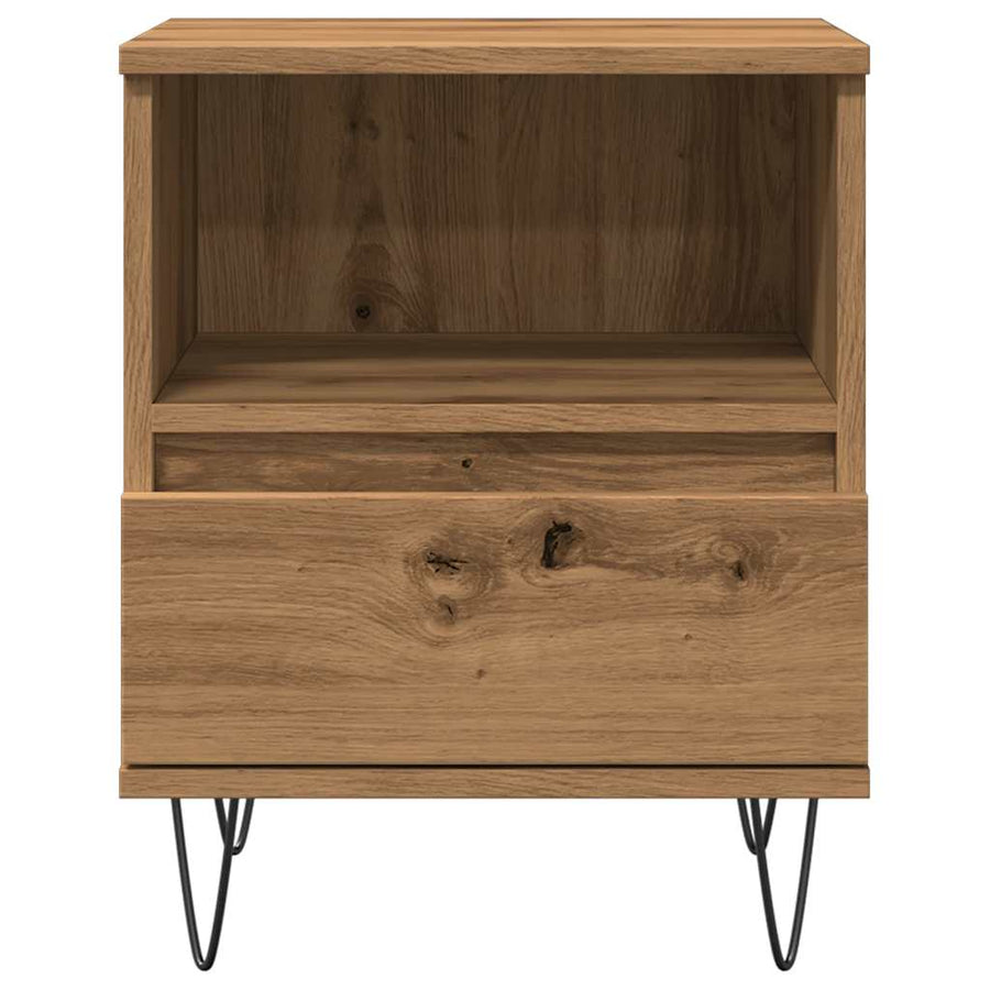 Nachtkastje 40x35x50 cm bewerkt hout artisanaal eikenkleur