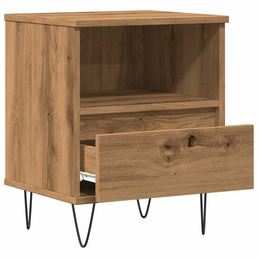 Nachtkastje 40x35x50 cm bewerkt hout artisanaal eikenkleur