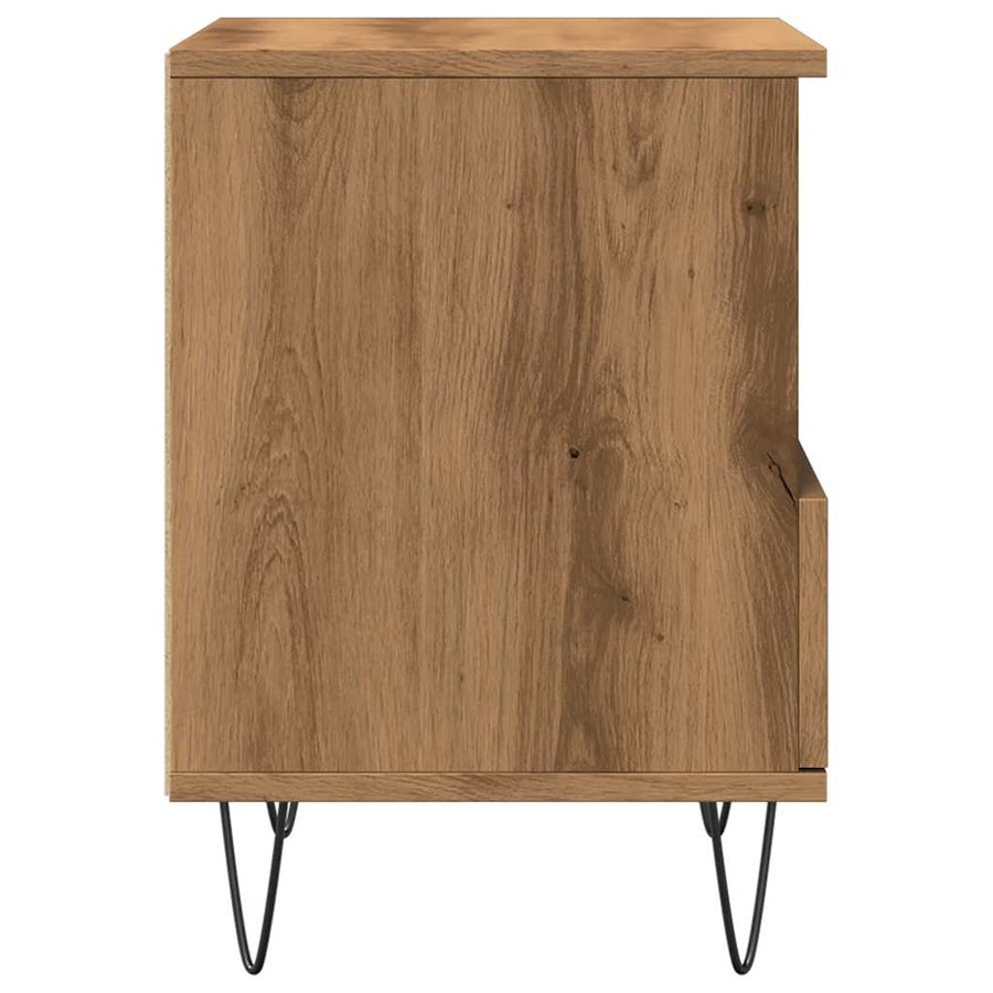 Nachtkastje 40x35x50 cm bewerkt hout artisanaal eikenkleur