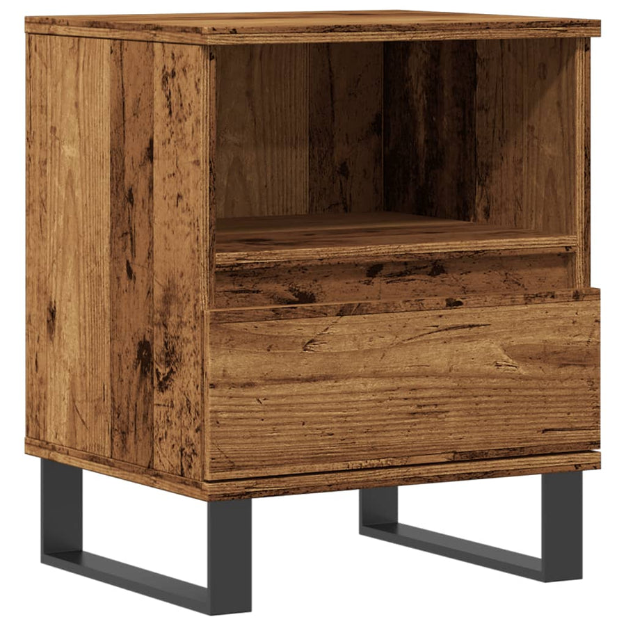 Nachtkastje 40x35x50 cm bewerkt hout oud houtkleurig