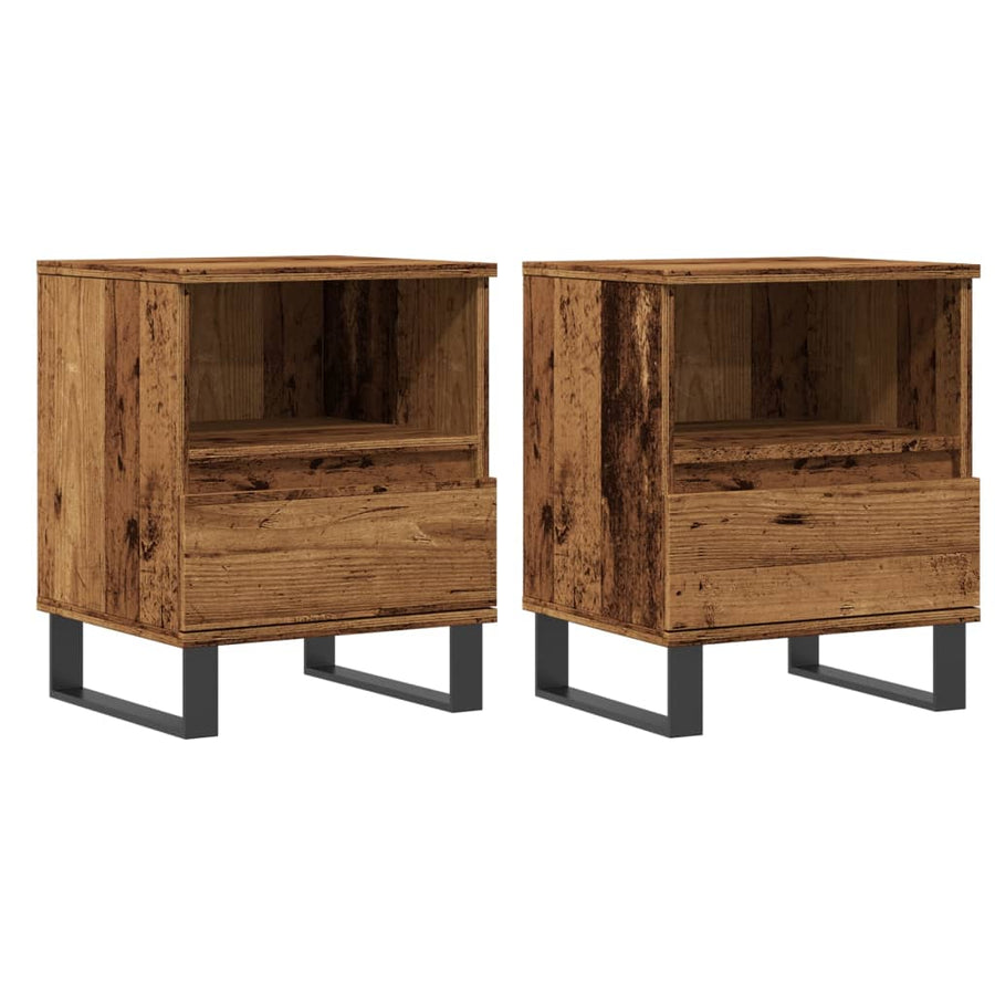 Nachtkastjes 2 st 40x35x50 cm bewerkt hout oud houtkleurig