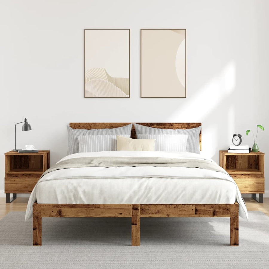 Nachtkastjes 2 st 40x35x50 cm bewerkt hout oud houtkleurig