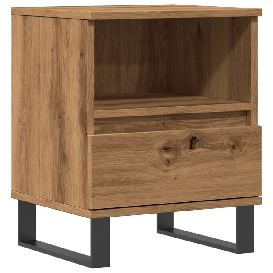 Nachtkastje 40x35x50 cm bewerkt hout artisanaal eikenkleur