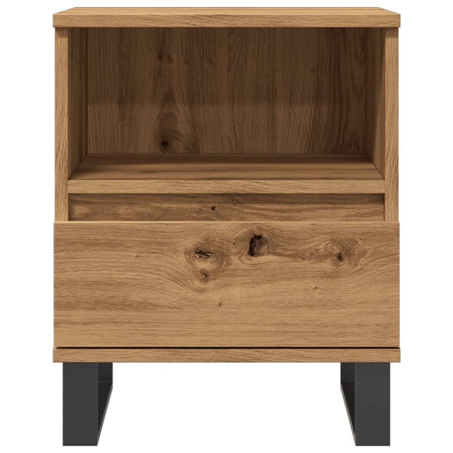 Nachtkastje 40x35x50 cm bewerkt hout artisanaal eikenkleur