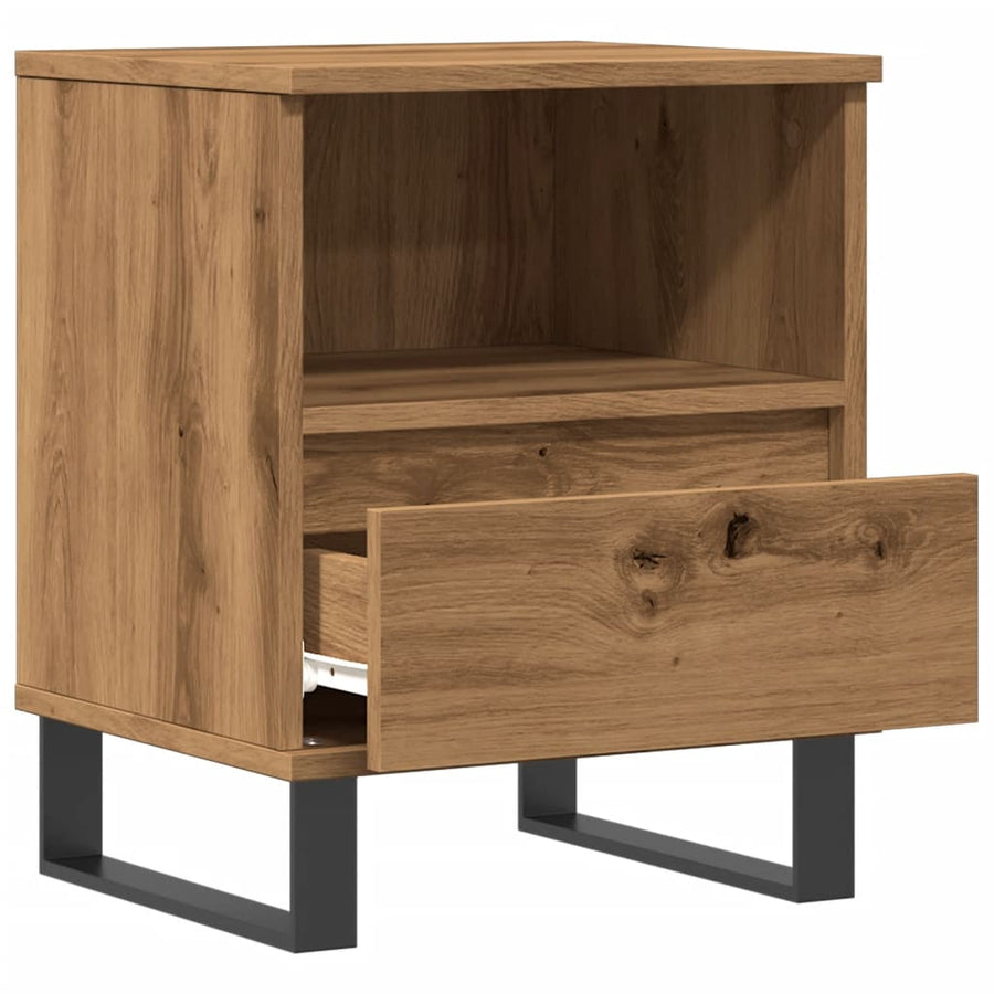 Nachtkastje 40x35x50 cm bewerkt hout artisanaal eikenkleur