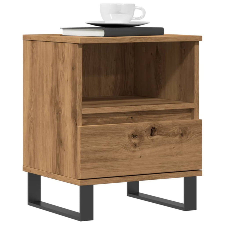Nachtkastje 40x35x50 cm bewerkt hout artisanaal eikenkleur
