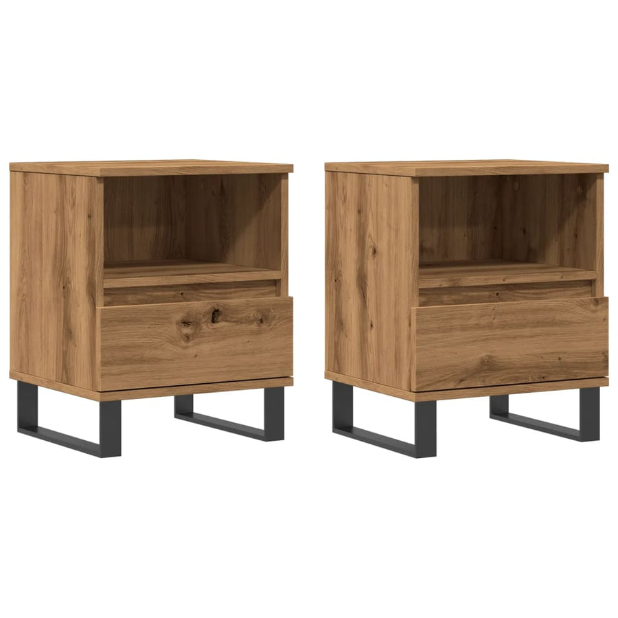 Nachtkastjes 2 st 40x35x50cm bewerkt hout artisanaal eikenkleur