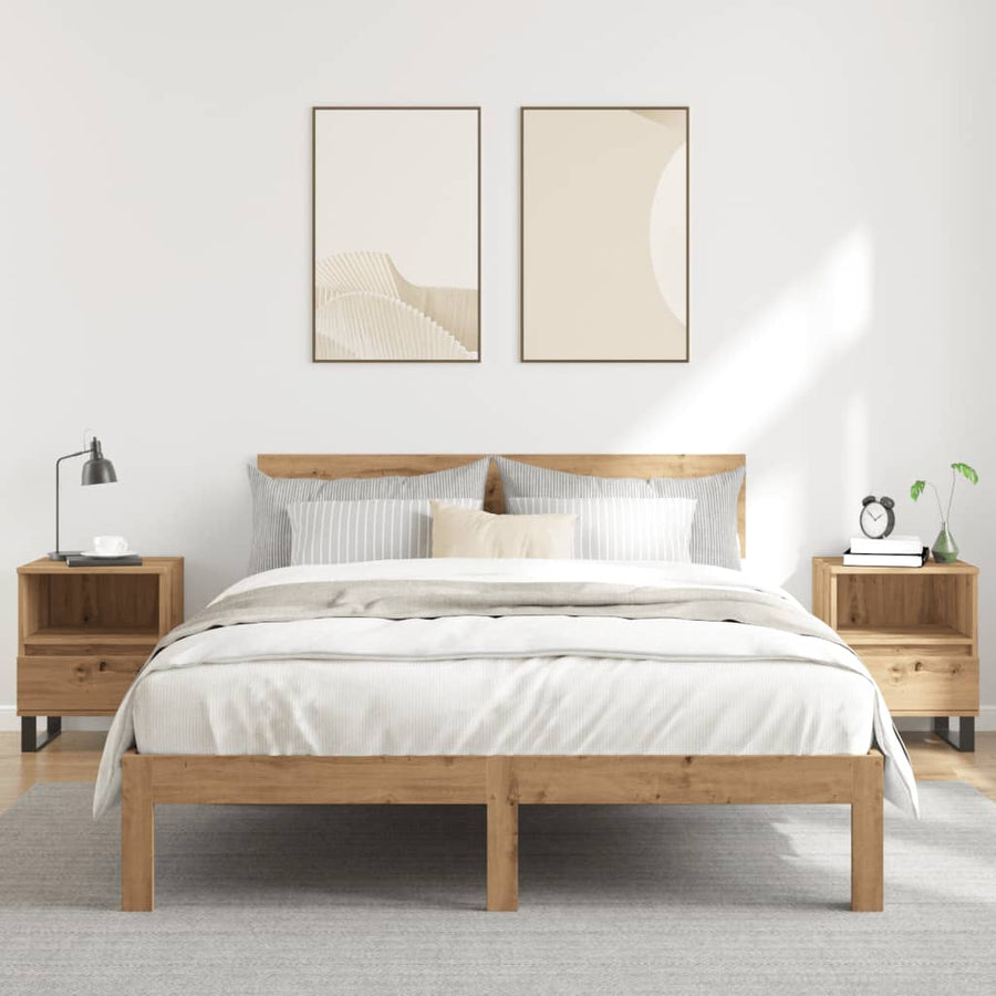 Nachtkastjes 2 st 40x35x50cm bewerkt hout artisanaal eikenkleur