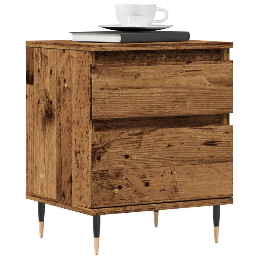 Nachtkastje 40x35x50 cm bewerkt hout oud houtkleurig