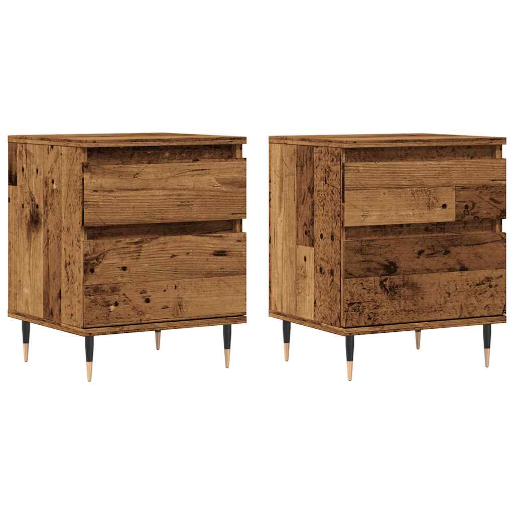 Nachtkastjes 2 st 40x35x50 cm bewerkt hout oud houtkleurig