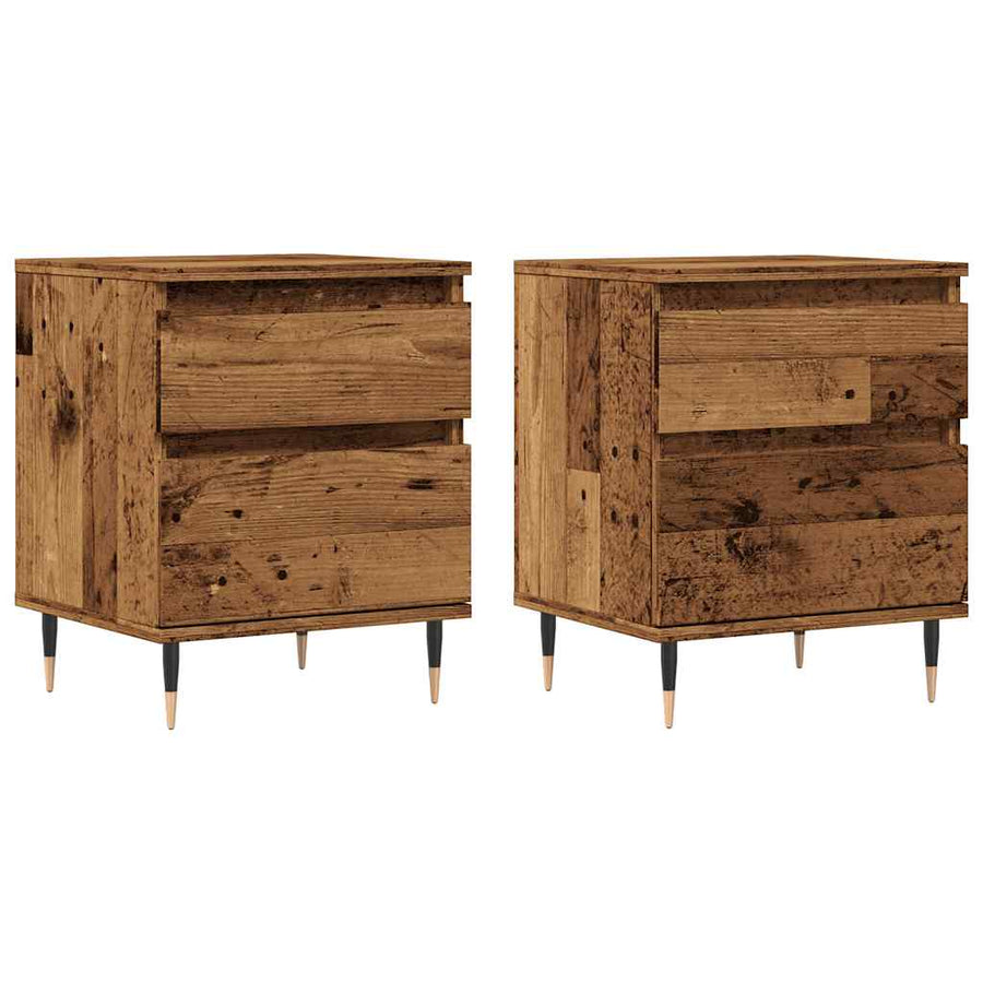 Nachtkastjes 2 st 40x35x50 cm bewerkt hout oud houtkleurig