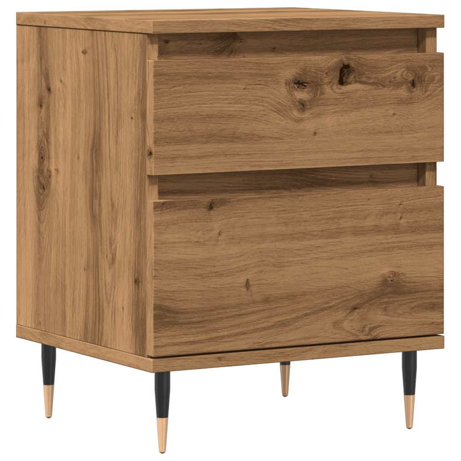 Nachtkastje 40x35x50 cm bewerkt hout artisanaal eikenkleur