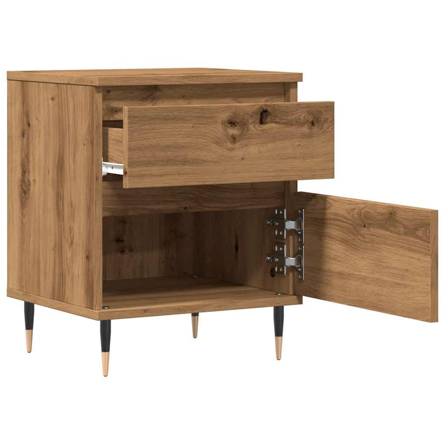 Nachtkastje 40x35x50 cm bewerkt hout artisanaal eikenkleur