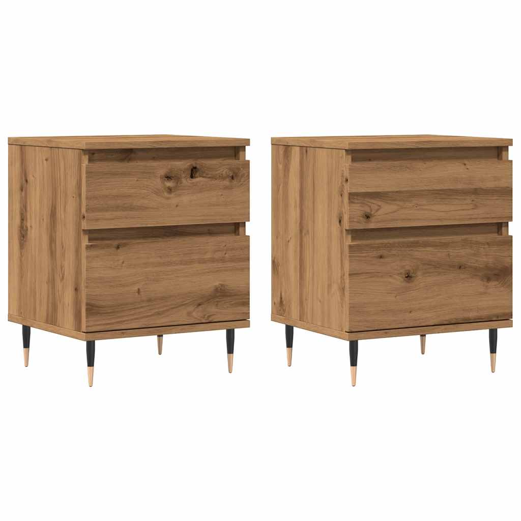 Nachtkastjes 2 st 40x35x50cm bewerkt hout artisanaal eikenkleur