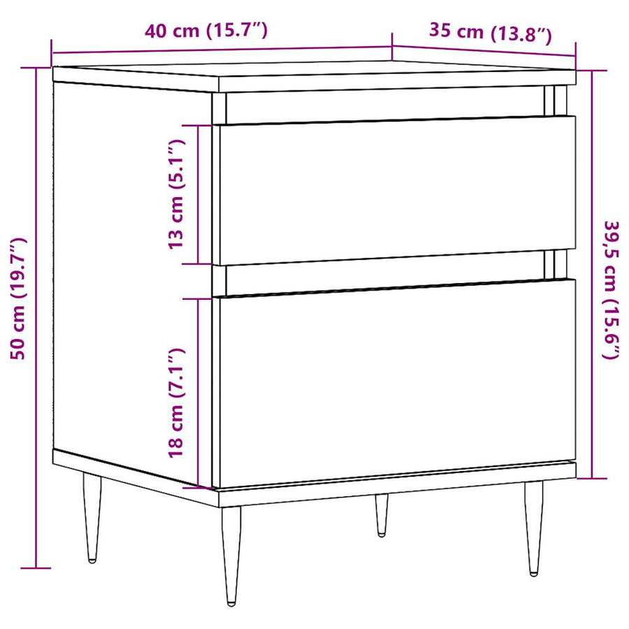 Nachtkastjes 2 st 40x35x50cm bewerkt hout artisanaal eikenkleur